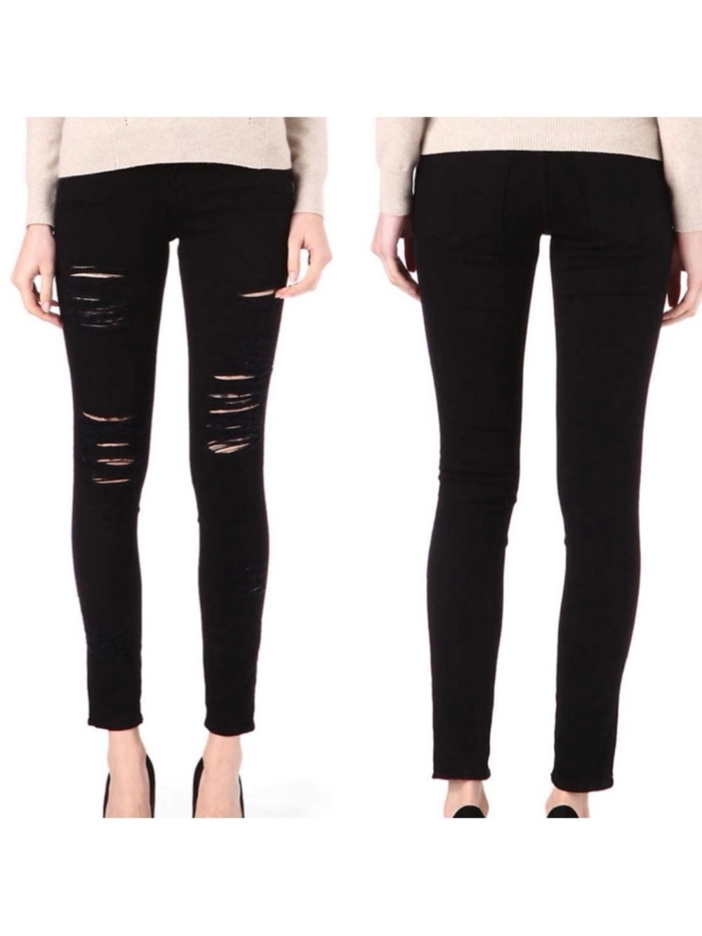 Frame Denim Le Skinny de Jeanne Destroyed Jeans: Black